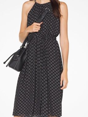 NWT! Michael Kors Women’s Navy Chain-link Dot Chiffon Dress